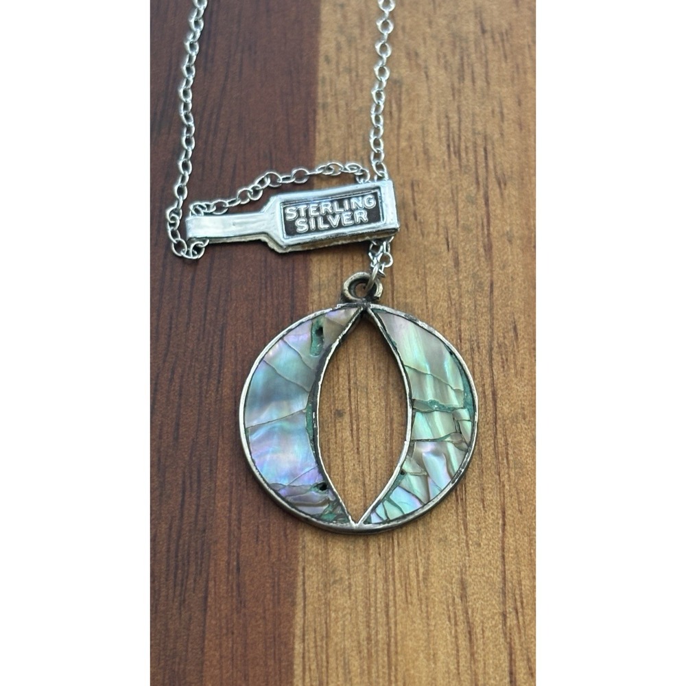 Sterling Silver Necklace With Abalone Pendant Mexico 16"